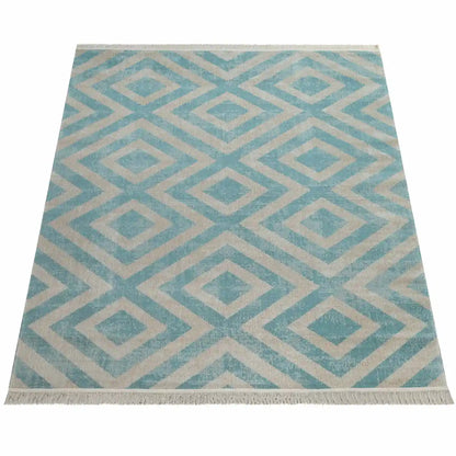 Tapis Scandinave Losangia Turquoise sur fond blanc