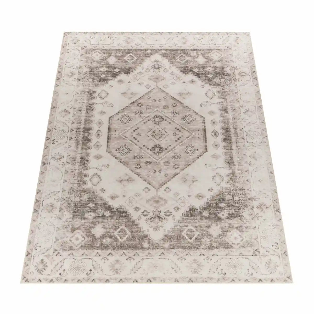 Tapis Vintage Essao Beige sur fond blanc