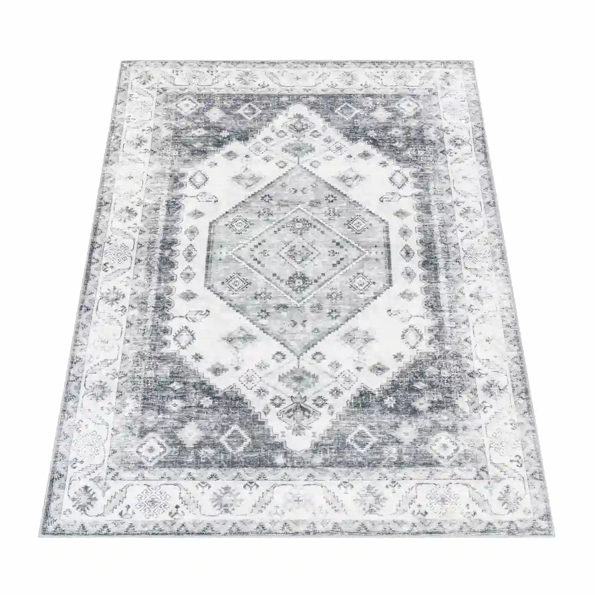 Tapis Vintage Essao Gris sur fond blanc